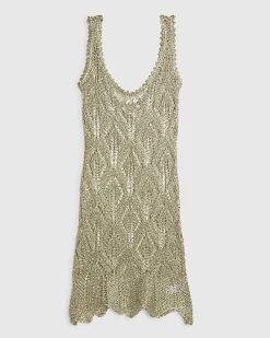 Khaki Metallic Knit Tunic Beach Dress