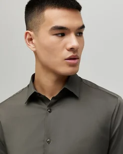 Khaki Muscle Fit Comfort Stretch Shirt