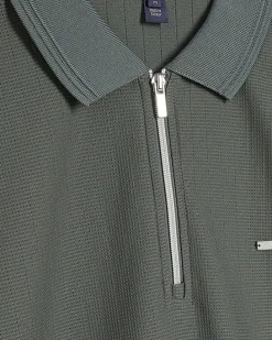 Khaki Muscle Fit Textured Zip Polo Shirt