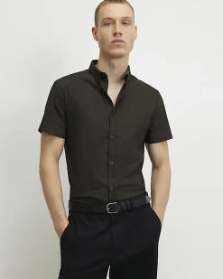 Khaki Muscle Fit Textured Shirt