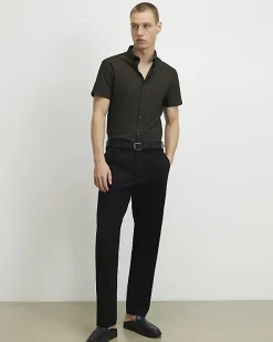 Khaki Muscle Fit Textured Shirt