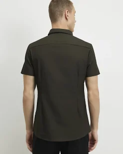 Khaki Muscle Fit Textured Shirt