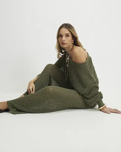 Khaki Open Stitch Knitted Trousers