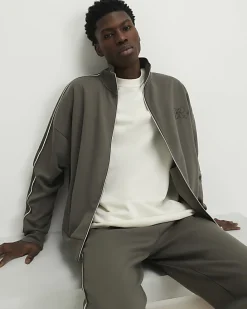 Khaki Oversized Fit Monogram Tracksuit Jacket