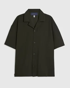 Khaki Oversized Fit Waffle Textured Shirt