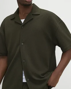 Khaki Oversized Fit Waffle Textured Shirt