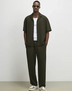 Khaki Oversized Fit Waffle Textured Shirt