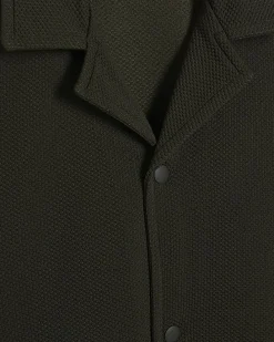 Khaki Oversized Fit Waffle Textured Shirt