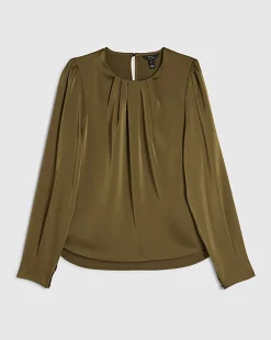 Khaki Pleat Front Blouse