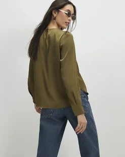 Khaki Pleat Front Blouse