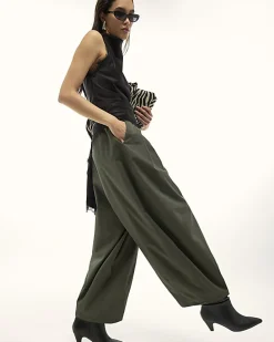 Khaki Poplin Barrel Leg Trousers