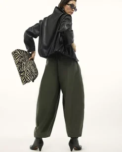 Khaki Poplin Barrel Leg Trousers