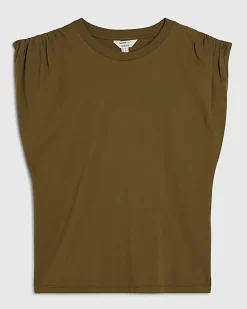 Khaki Premium Ruched Shoulder T-shirt