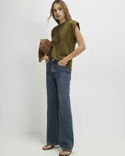 Khaki Premium Ruched Shoulder T-shirt