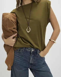 Khaki Premium Ruched Shoulder T-shirt