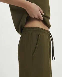 Khaki Premium Whipstitch Wide Leg Joggers