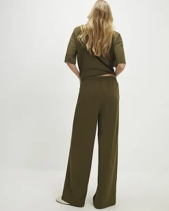 Khaki Premium Whipstitch Wide Leg Joggers