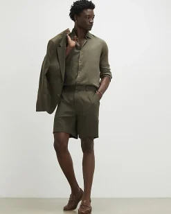 Khaki Regular Fit Linen Blend Shorts
