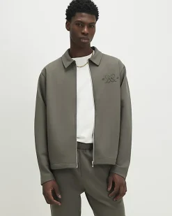 Khaki Regular Fit Monogram Zipped Shacket