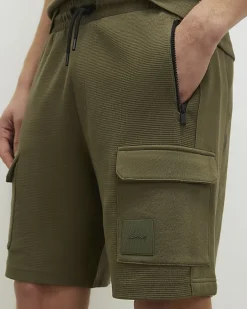 Khaki Regular Fit Textured Cargo Shorts