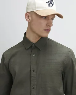 Khaki Regular Fit Textured Cross Hatch Shirt