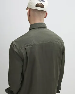 Khaki Regular Fit Textured Cross Hatch Shirt