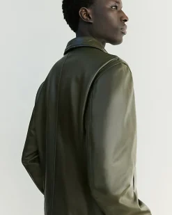Khaki RI Studio Leather Zip Up Jacket