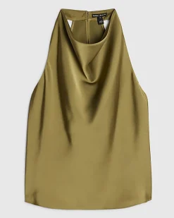 Khaki Satin Halter Neck Top