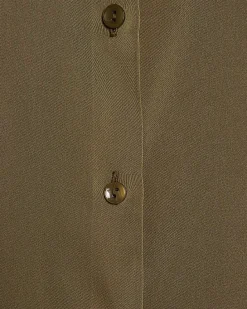 Khaki Satin Long Sleeve Slim Fit Shirt