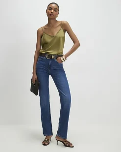 Khaki Satin Scallop Trim Cami Top