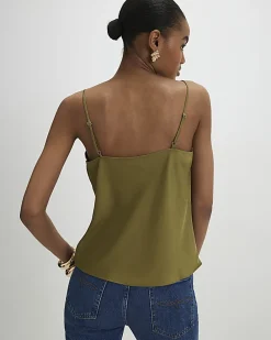 Khaki Satin Scallop Trim Cami Top