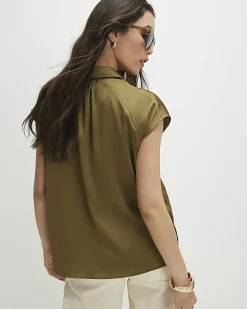 Khaki Satin Sleeveless Shirt