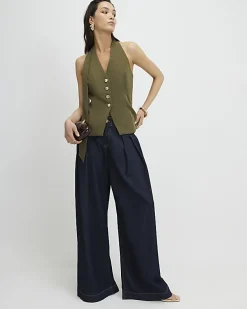 Khaki Scarf Neck Waistcoat
