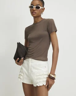 Khaki Semi Sheer Short Sleeve Top