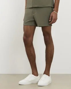 Khaki Short Length Rib Stretch Shorts