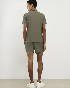 Khaki Short Length Rib Stretch Shorts