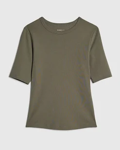 Khaki Short Sleeve Cotton Fitted Top