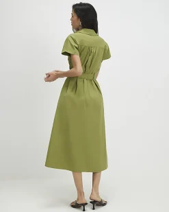 Khaki Short Sleeve Midi Shirt Dress