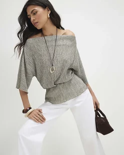 Khaki Short Sleeve Plisse Batwing Top