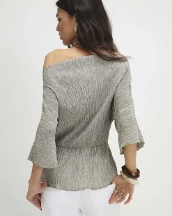Khaki Short Sleeve Plisse Batwing Top