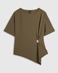 Khaki Short Sleeve Ruched Side Top