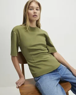 Khaki Short Sleeve Tie Back Seamed Top