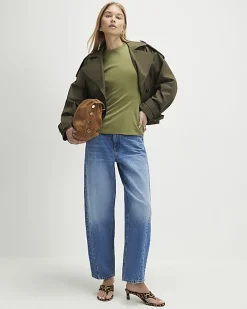 Khaki Short Sleeve Tie Back Seamed Top
