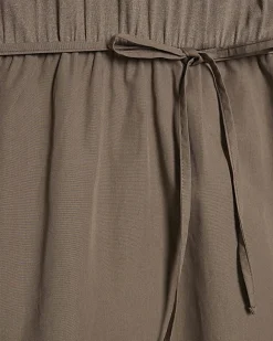 Khaki Short Sleeve Tie Waist Midi Dress
