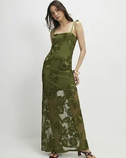 Khaki Sleeveless Cornelli Maxi Dress