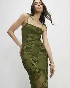 Khaki Sleeveless Cornelli Maxi Dress