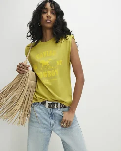 Khaki Sleeveless Shoulder Pad Rodeo T-Shirt