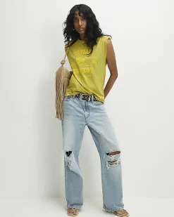 Khaki Sleeveless Shoulder Pad Rodeo T-Shirt