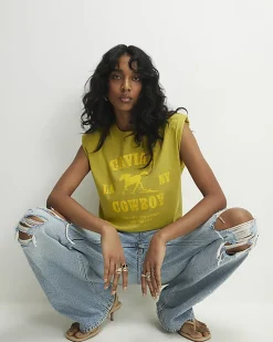Khaki Sleeveless Shoulder Pad Rodeo T-Shirt