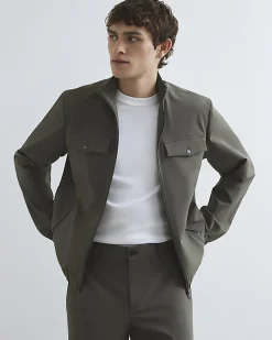 Khaki Slim Fit Comfort Stretch Funnel Jacket